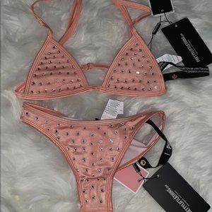 Peach Diamanté Studded Bikini